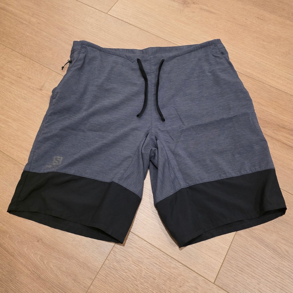 Salomon Men's Athletic Shorts Size S Gray Black Logo Drawstring Activewear